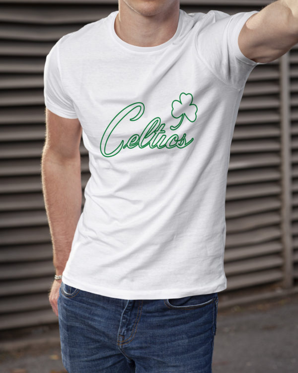 Boston Celtics Cursive Outline T-Shirt | White - Image 2